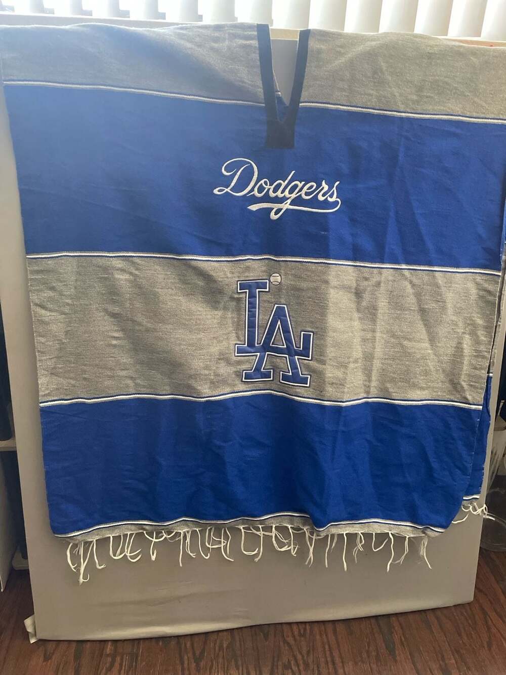 Los Angeles Dodgers Mexican Stitched Serape Poncho Pullover with Fringe